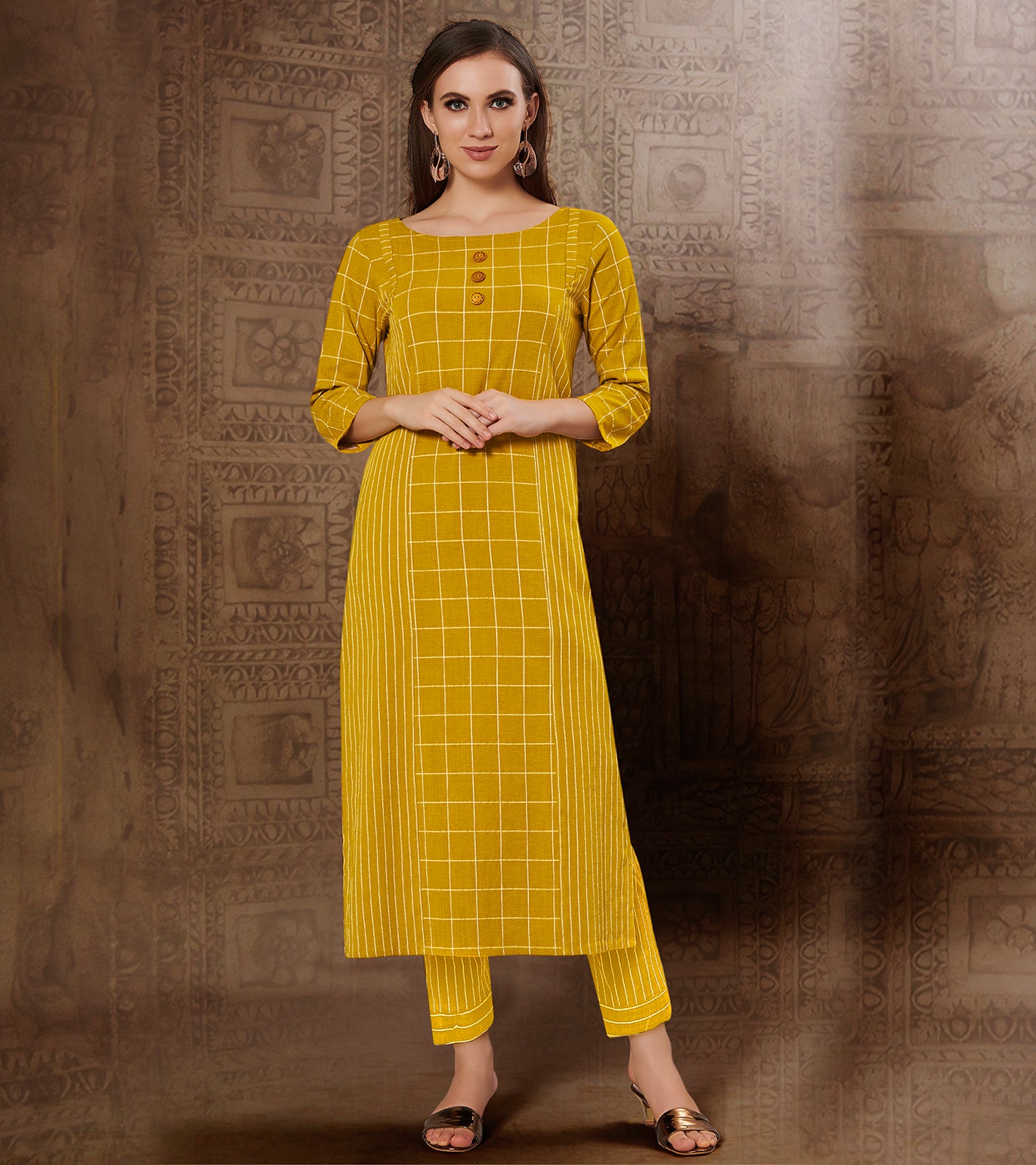Buy Outluk Traditional Indian Yellow Colour Kurti With Embroidery Work And  Raymond Cotton Pant set Online at Best Prices in India - JioMart.